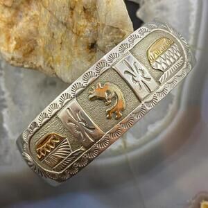Mike Smith Sterling Silver GF Overlay Kokopelli & Pottery Bracelet For Women
